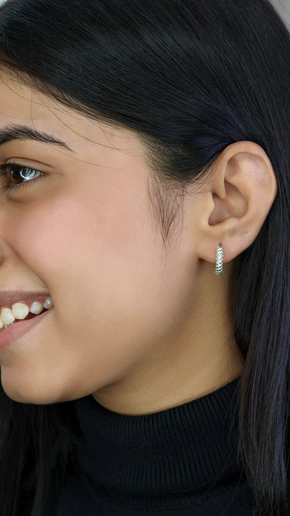 Silver-Tone Scalloped Diamond-Style Huggies