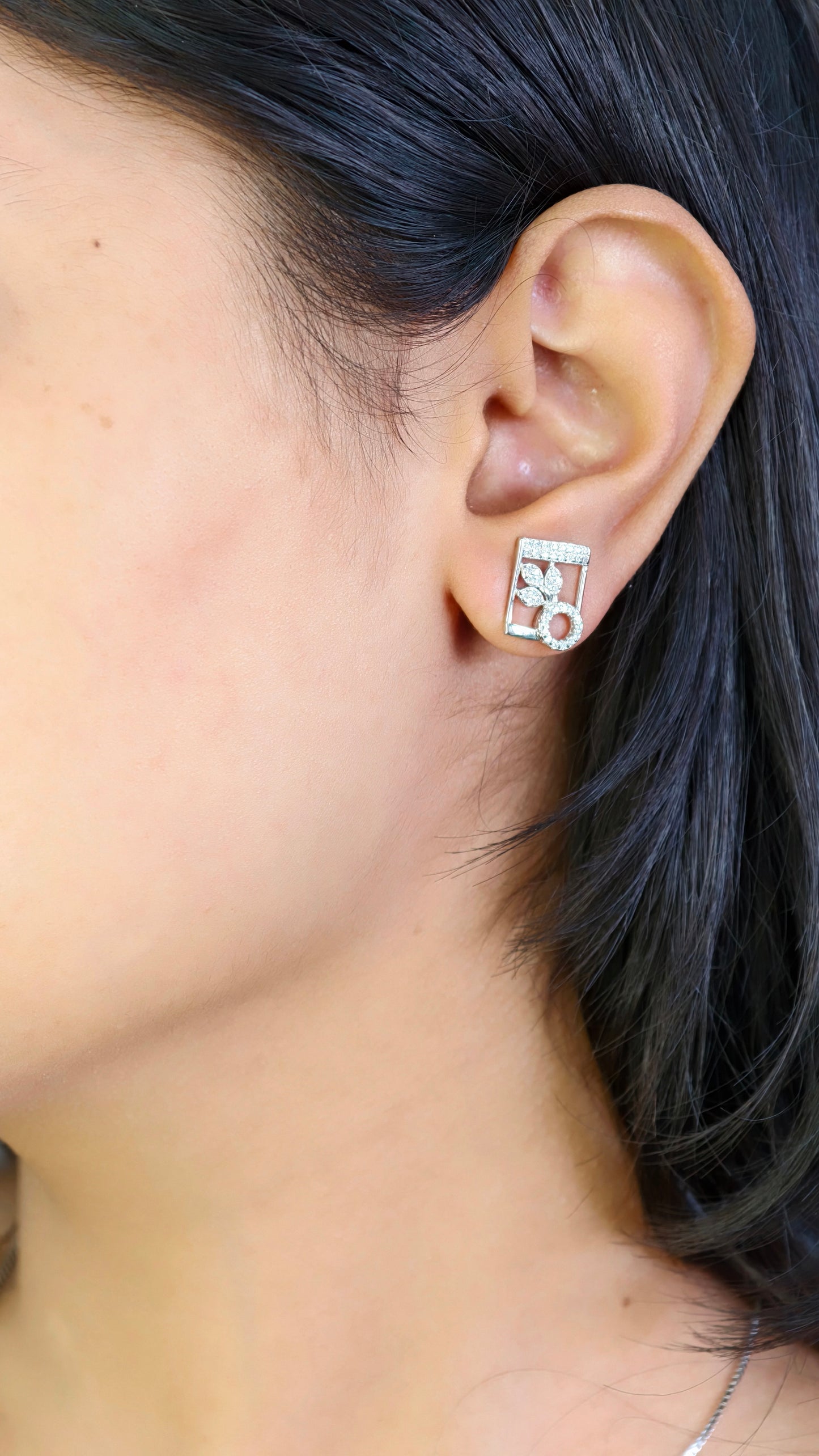 Floral Frame Silver Pendant & Stud Set