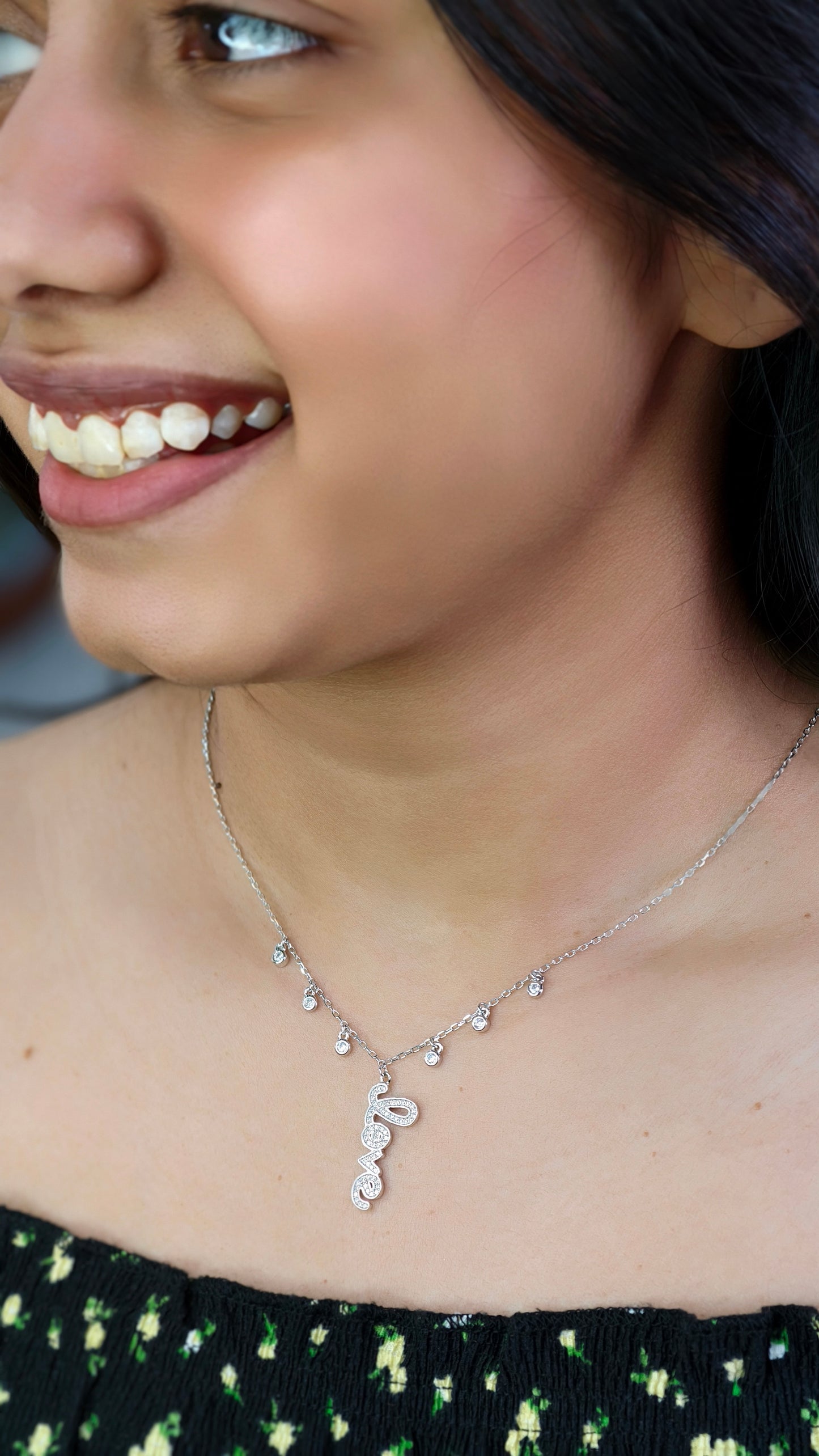 Sparkling Love Charm Silver Necklace