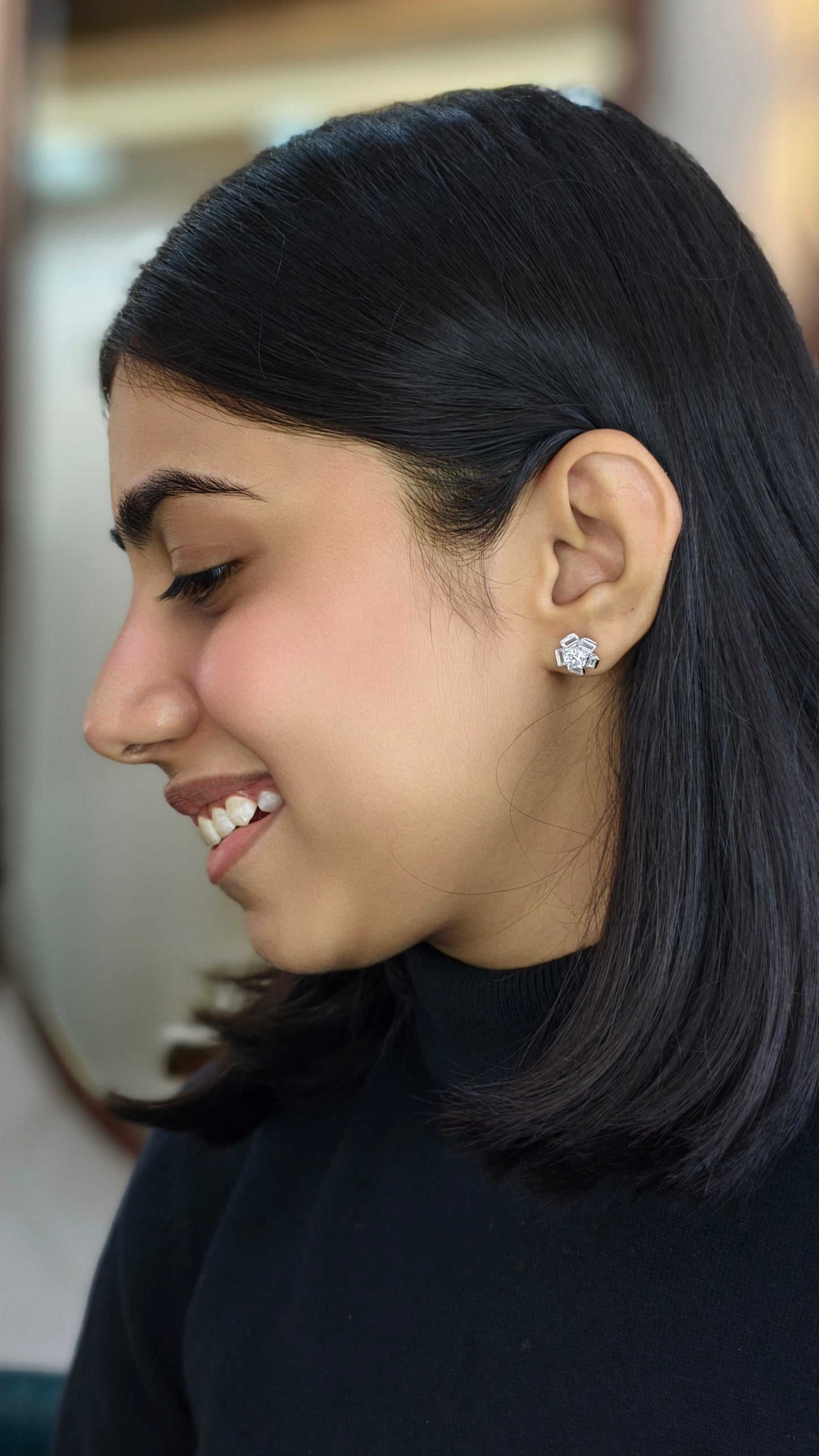 Radiant White Stone Baguette Cluster Studs