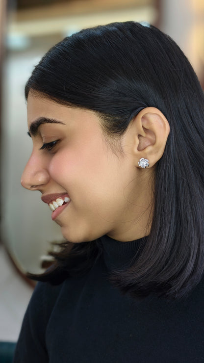 Radiant White Stone Baguette Cluster Studs