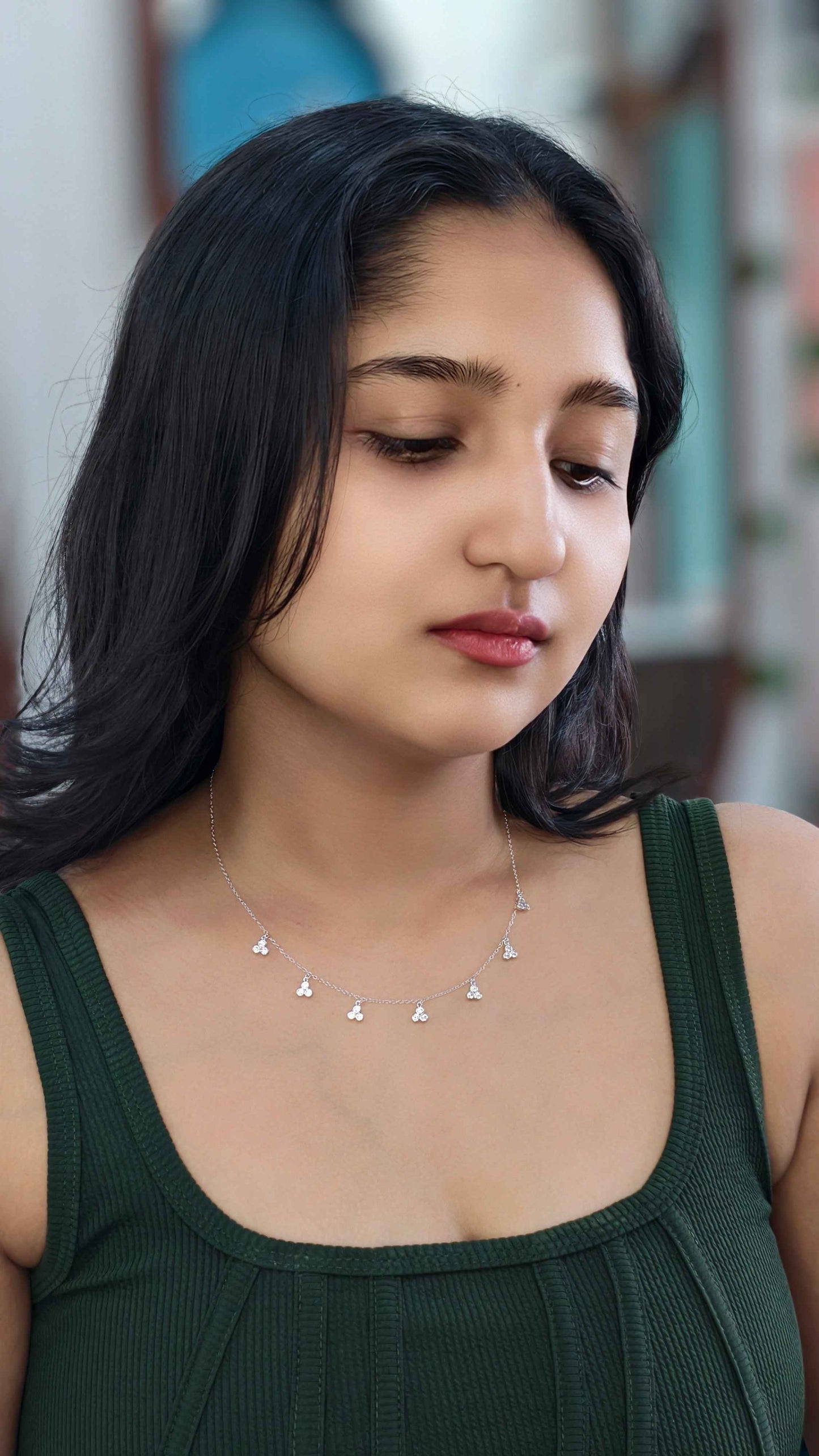 Triple Stone Dewdrop Necklace