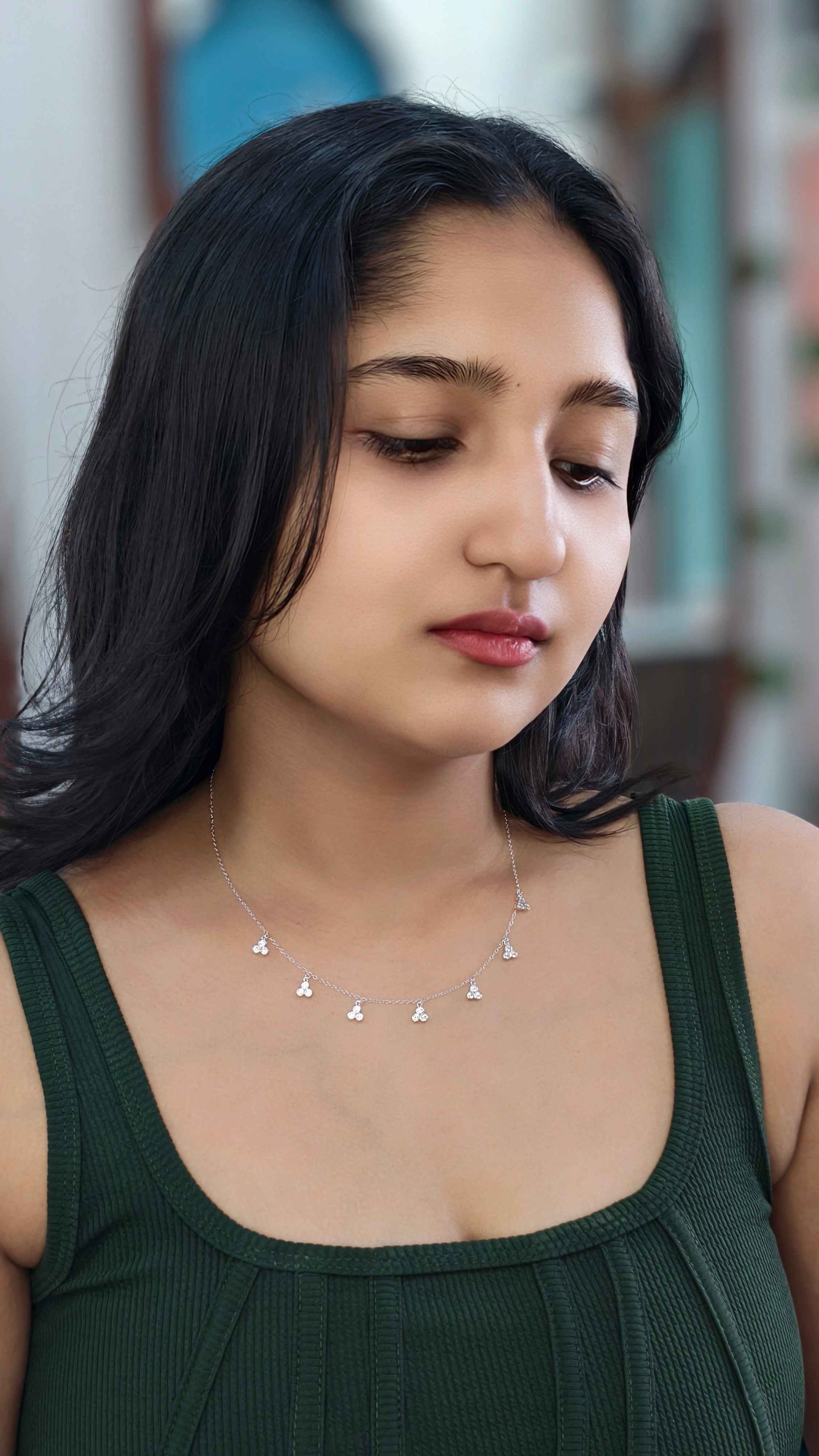 Triple Stone Dewdrop Necklace