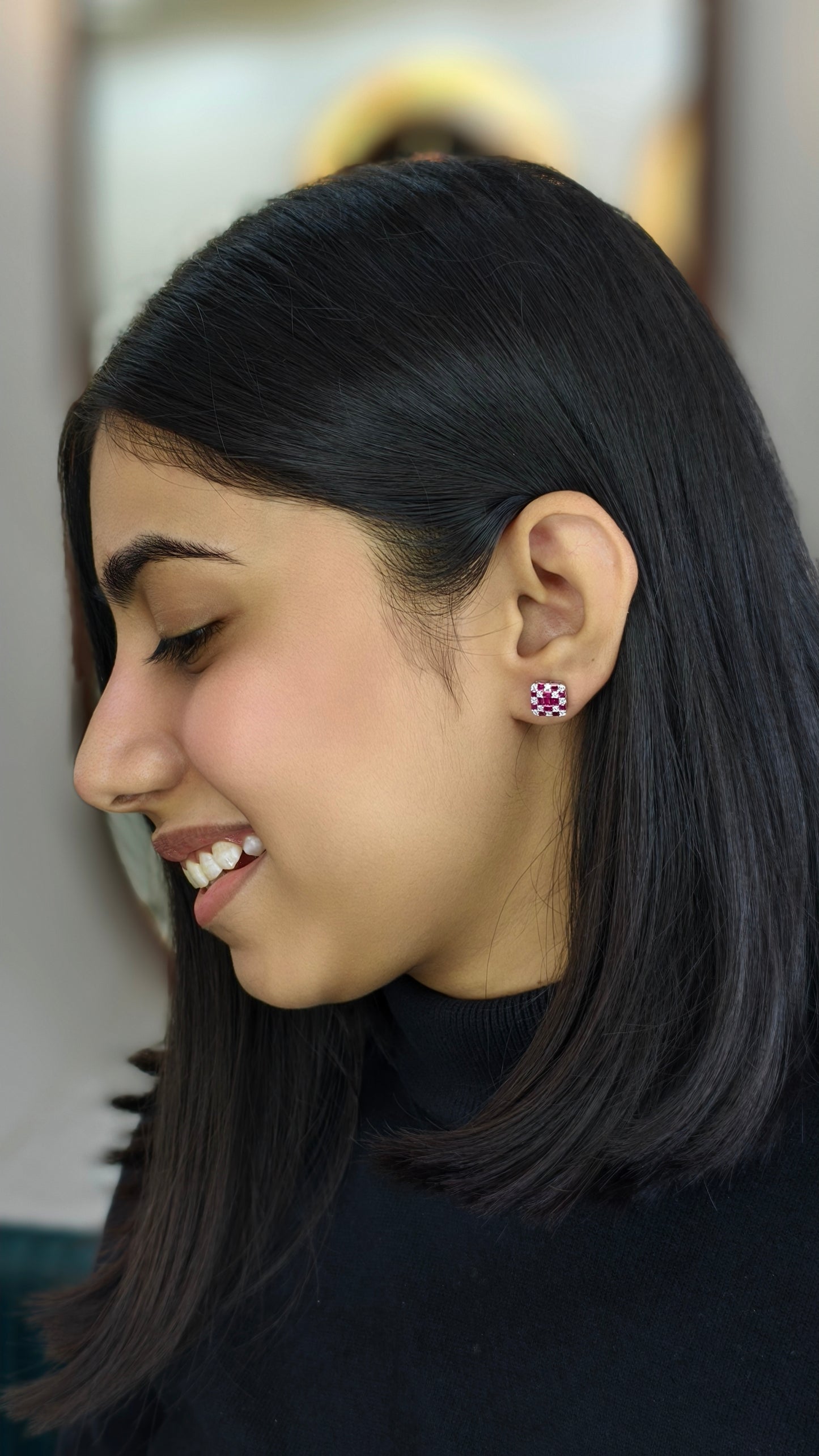 Square-Cut Ruby Illusion Statement Studs